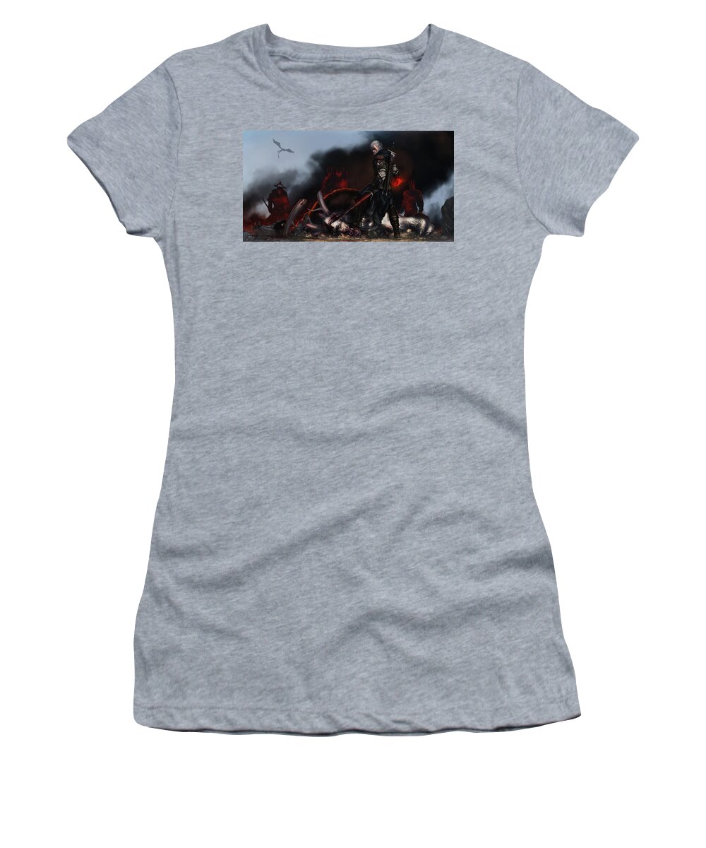 The Witcher 3 Wild Hunt Women's T-Shirt featuring the digital art The Witcher 3 Wild Hunt #8 by Super Lovely