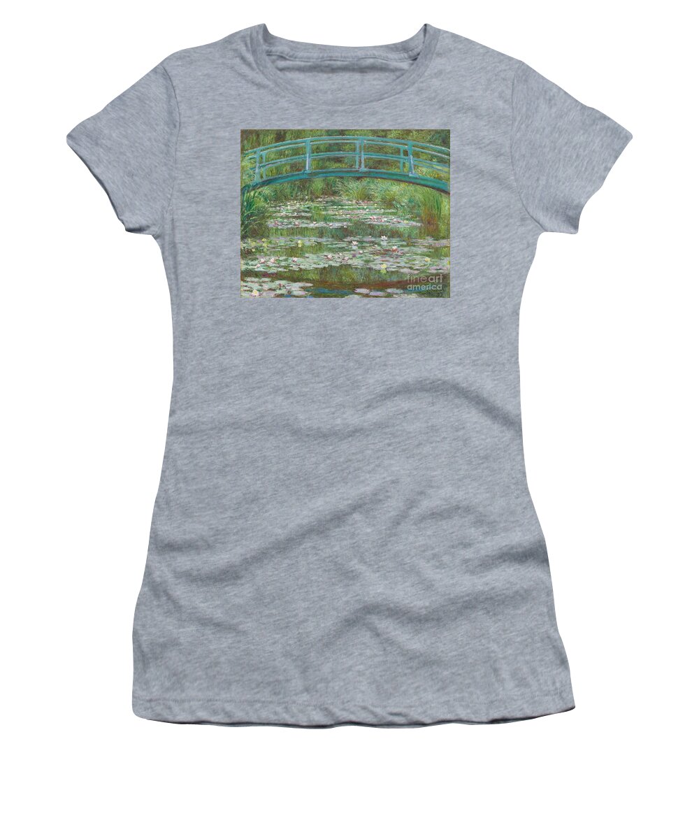 Green Women's T-Shirt featuring the painting The Japanese Footbridge by Claude Monet