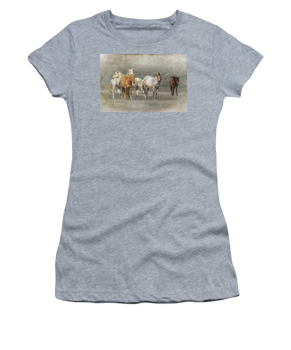 Wild Horses Women's T-Shirt featuring the photograph A Band of Horses by Belinda Greb
