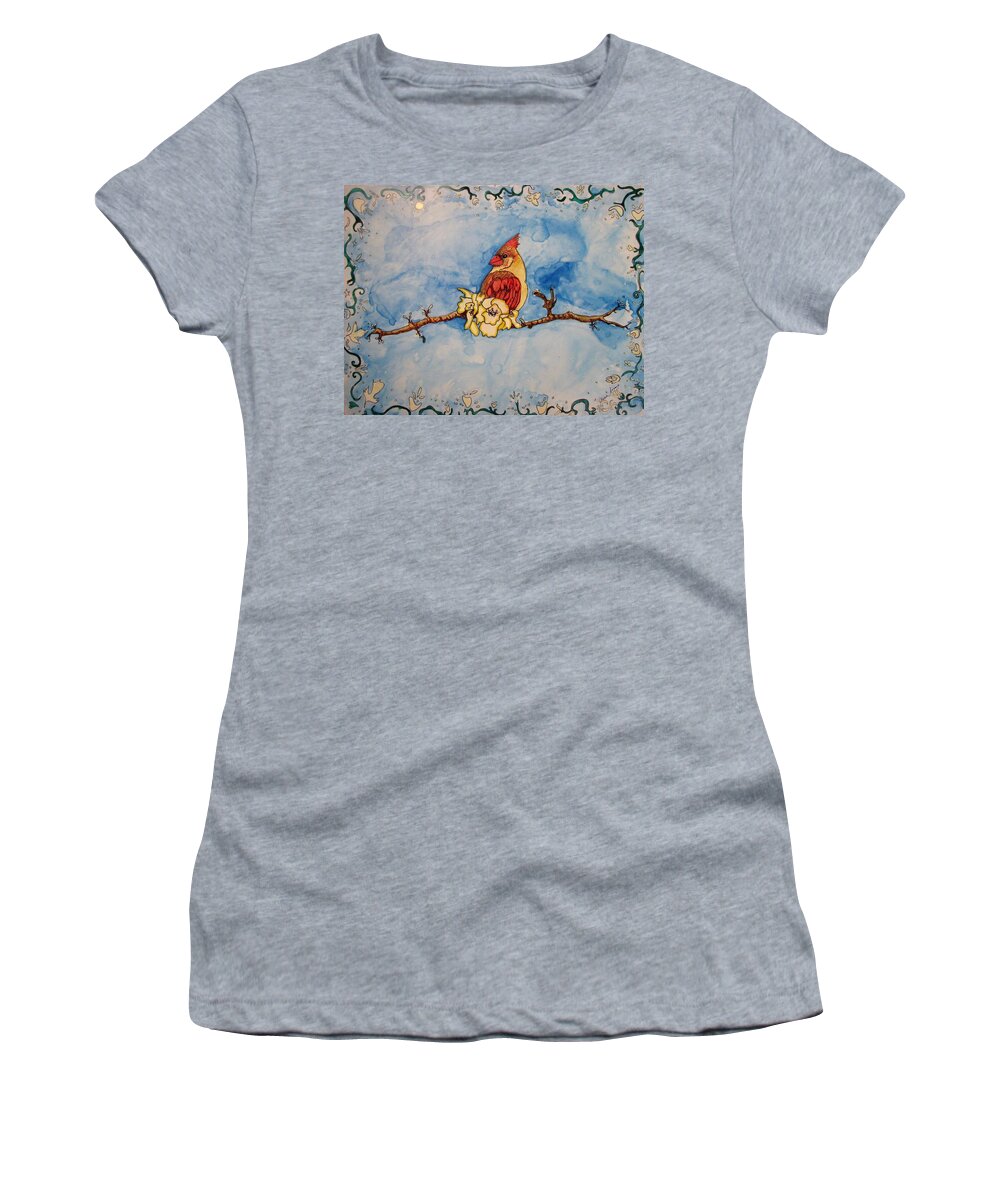 Cardinal Women's T-Shirt featuring the painting A Birds Delight by Patricia Arroyo