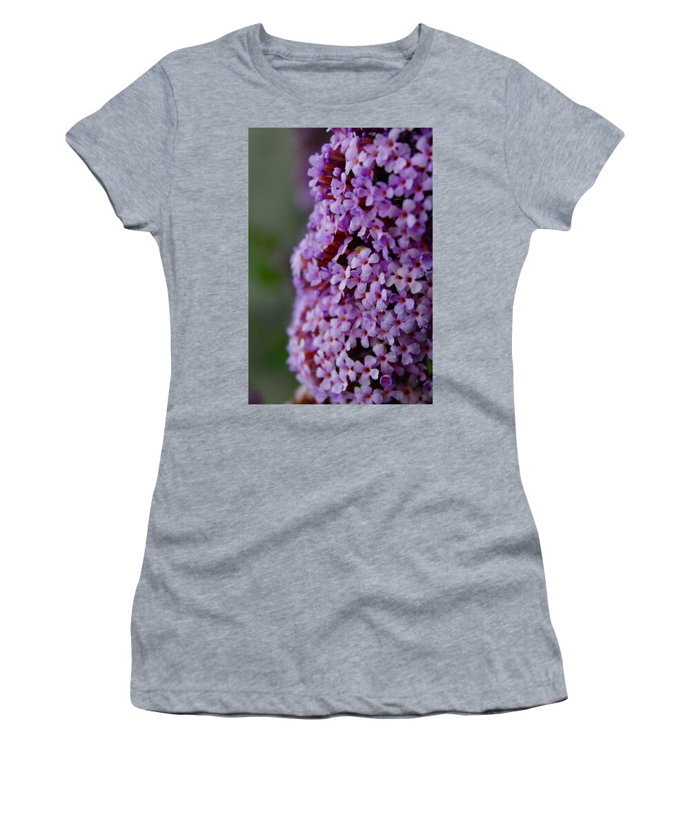 Photograph Women's T-Shirt featuring the photograph A Blooming Pink Delight Butterfly Bush by M E