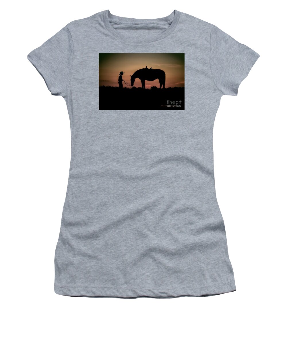 Boy Women's T-Shirt featuring the photograph A Boy and His Horse by Linda Blair