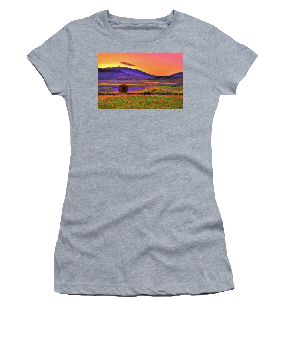 Castelluccio Women's T-Shirt featuring the photograph A distant tale by Midori Chan