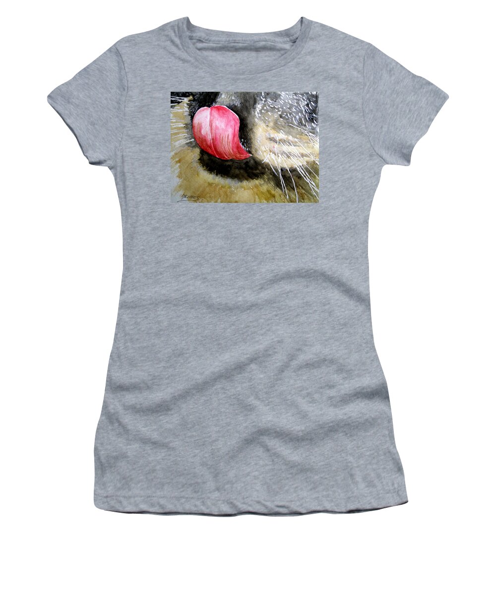 Cat Women's T-Shirt featuring the painting A Good Lick by Carol Grimes