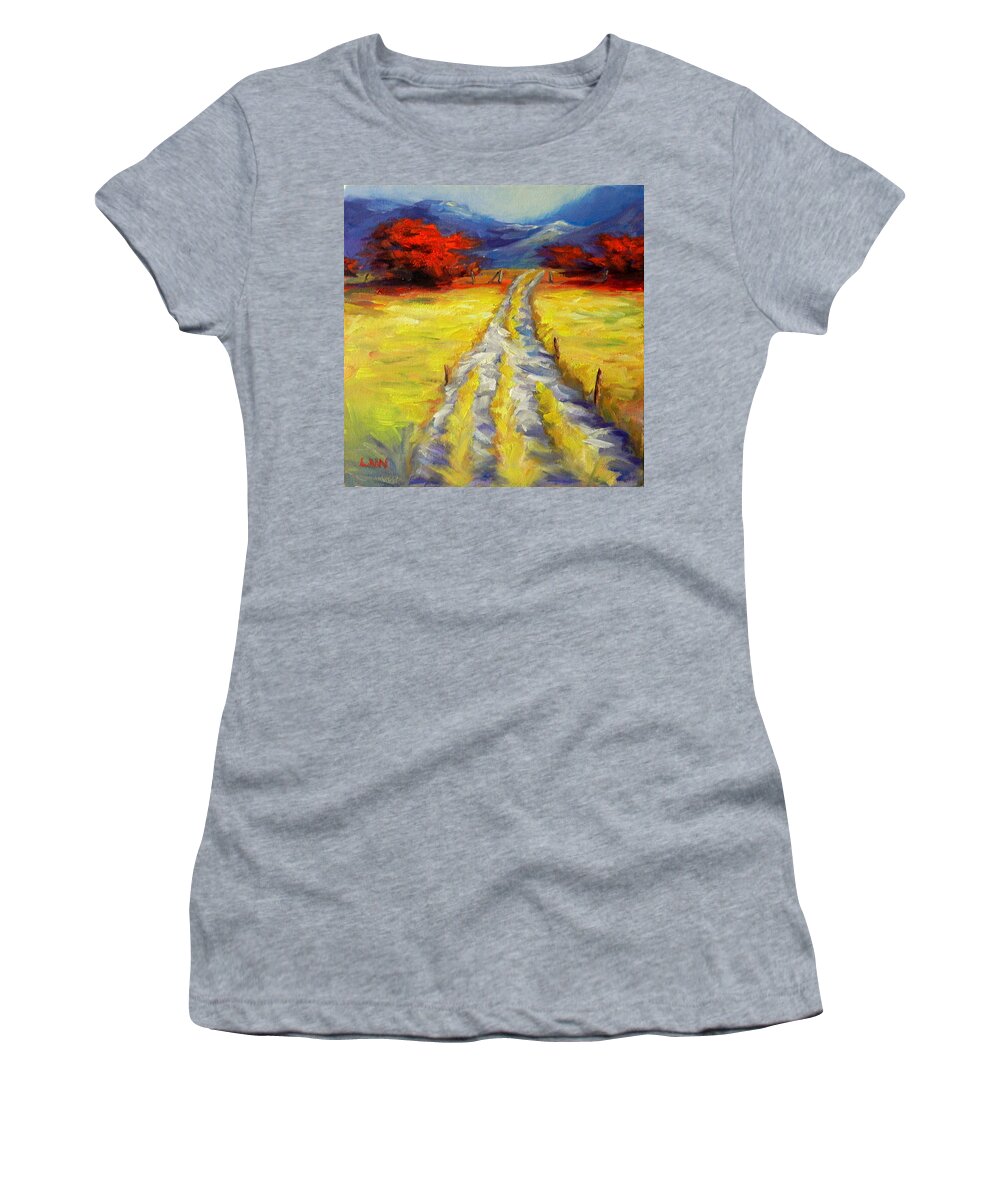 Landscape Women's T-Shirt featuring the painting A Long Journey by Ningning Li