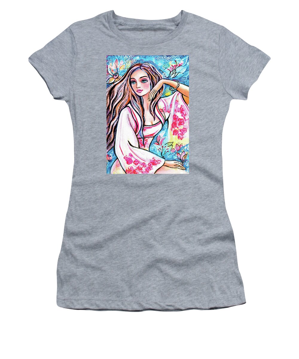 Asian Woman Women's T-Shirt featuring the painting A Moment for a Dream by Eva Campbell