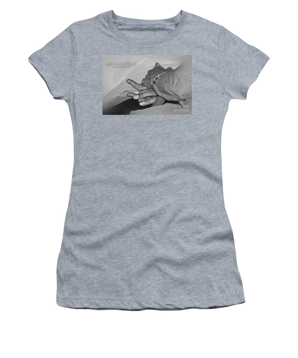 Mother And Child Women's T-Shirt featuring the photograph A Mother's Hand monochrome by Terri Waters
