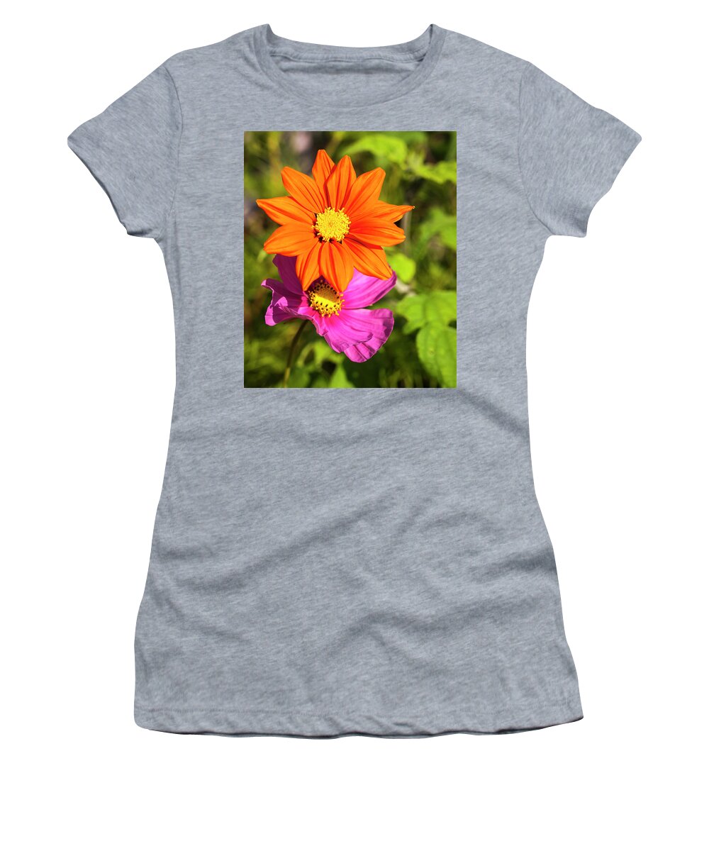 Mexican Sunflower Women's T-Shirt featuring the photograph A Pair Of Flowers 2017 by Thomas Young