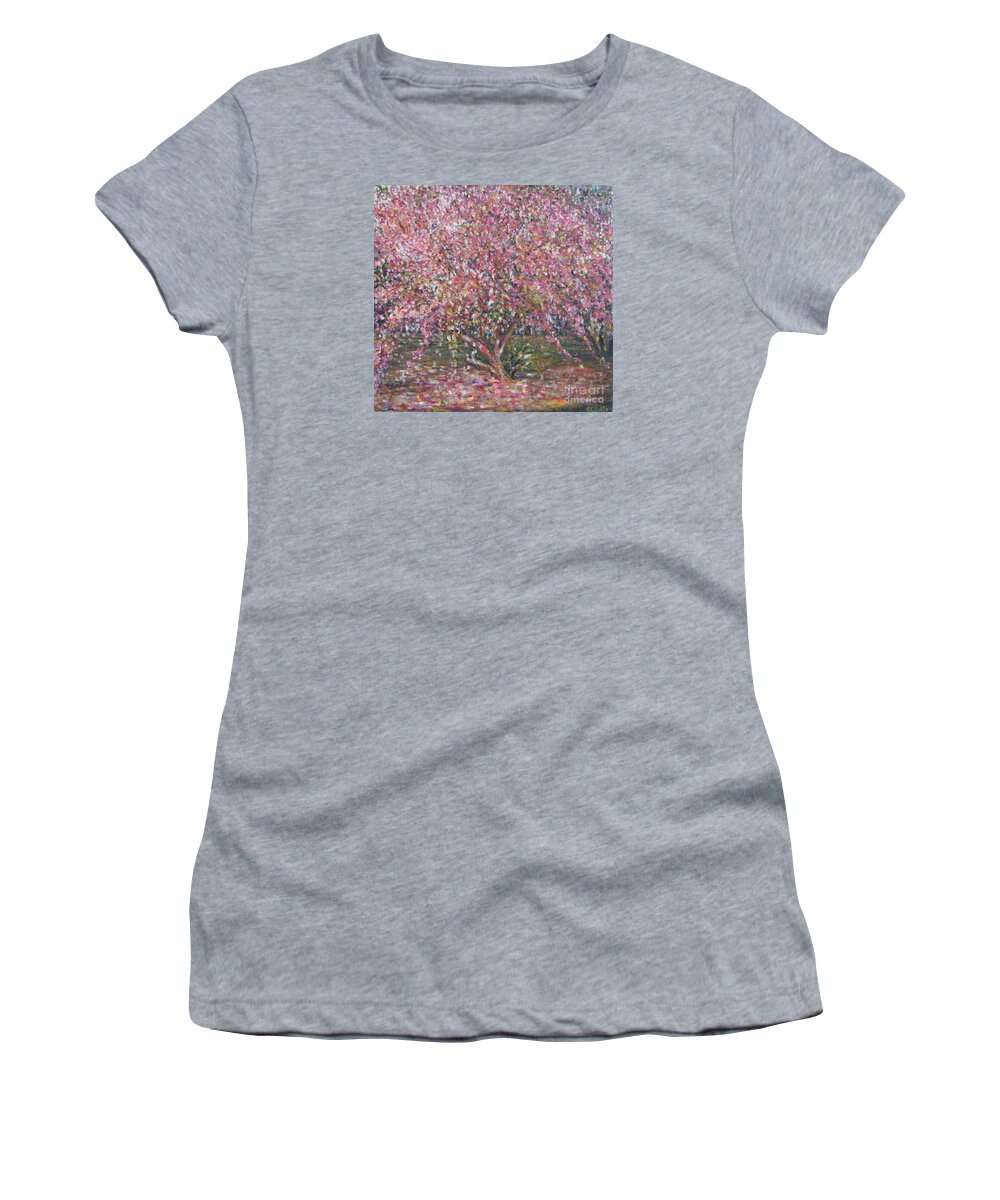Pink Women's T-Shirt featuring the painting A Pink Tree by Sukalya Chearanantana