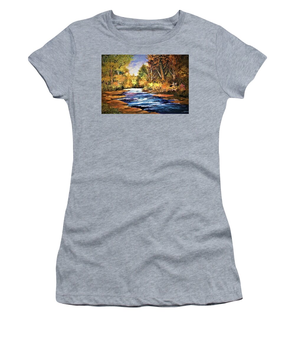 Autumn Women's T-Shirt featuring the painting A Place of Serenity and Autumn Splendor by Al Brown
