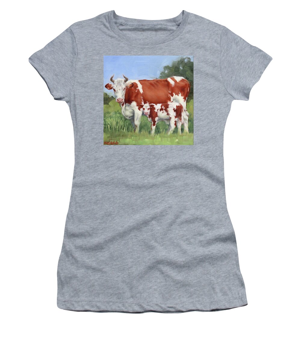 Cow Women's T-Shirt featuring the painting A Pretty Pair Miniature Painting by Margaret Stockdale