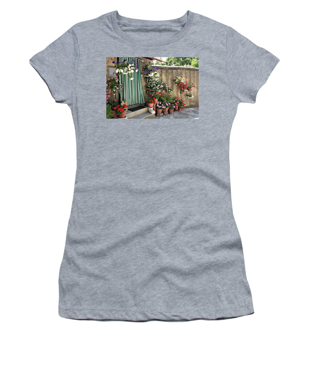Tuscany Women's T-Shirt featuring the photograph A quiet street, and its spring. by Jacci Freimond Rudling