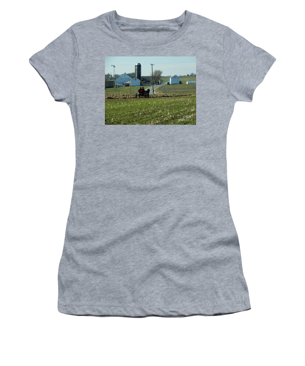 Amish Women's T-Shirt featuring the photograph A Ride in a Courting Buggy by Christine Clark