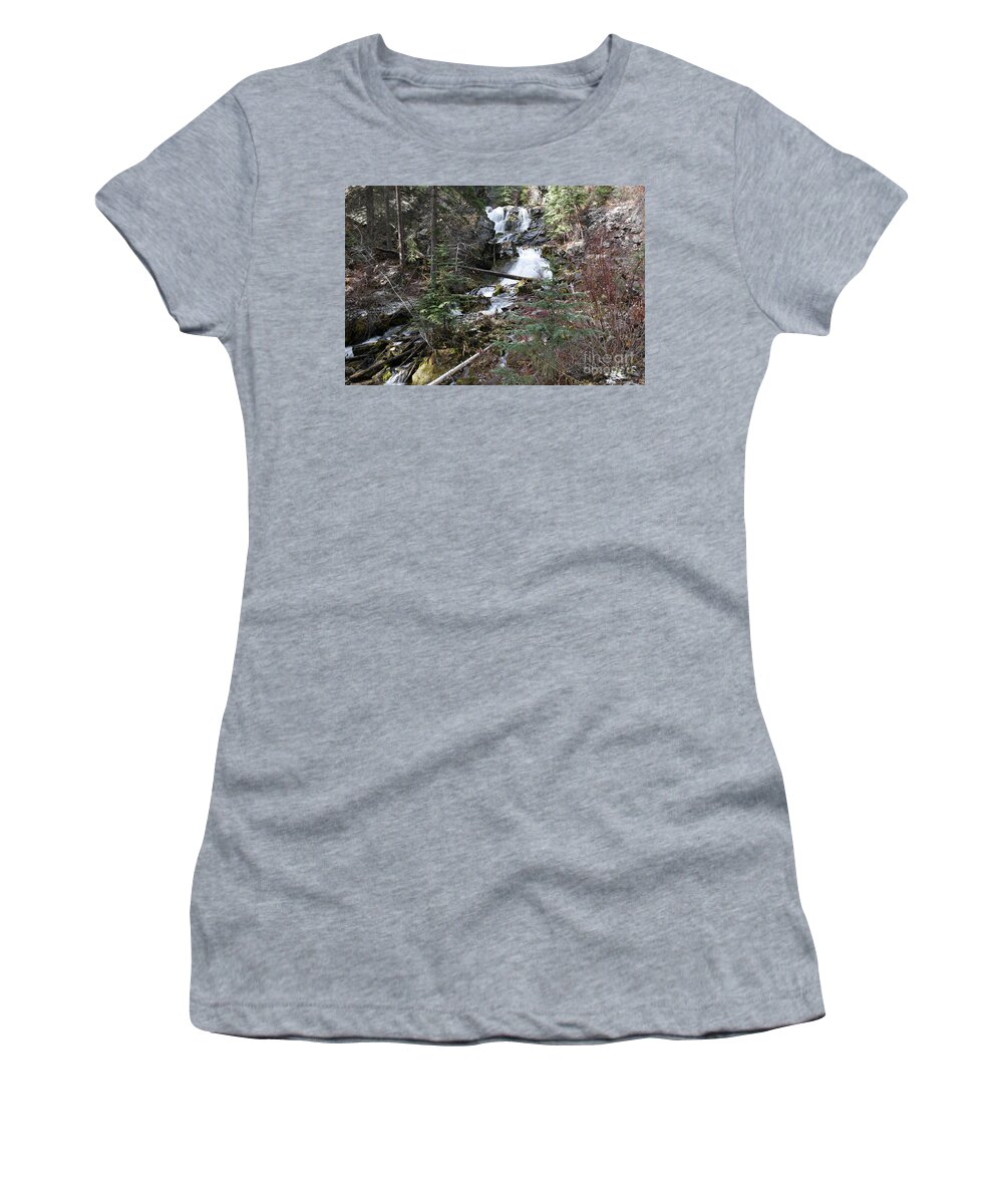 Waterfall Women's T-Shirt featuring the photograph A simple Autumn waterfall by Jeff Swan