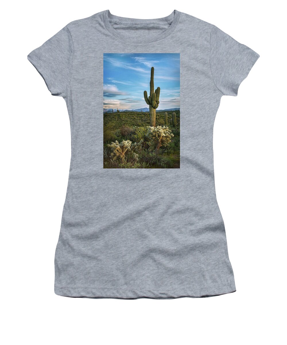 Saguaro Cactus Women's T-Shirt featuring the photograph A Spring Evening in the Sonoran by Saija Lehtonen