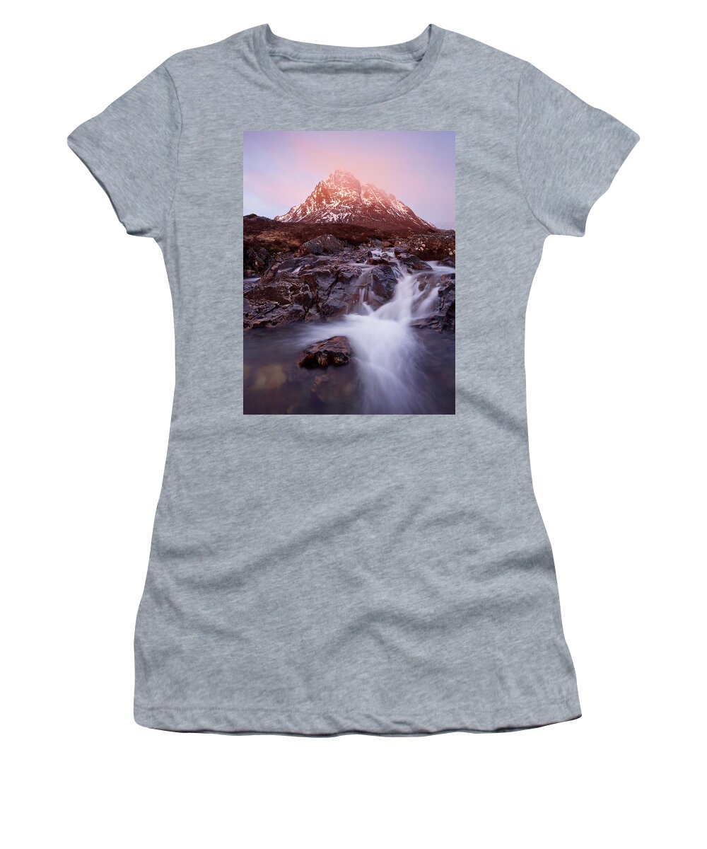 Glencoe Women's T-Shirt featuring the photograph A Spring Sunrise in Glencoe by Stephen Taylor
