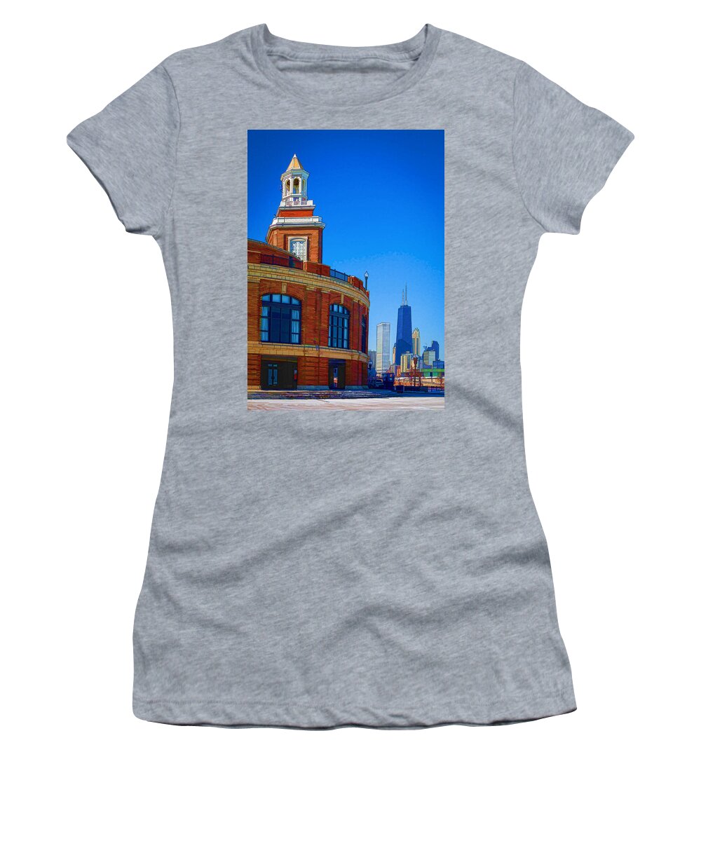 Navy Pier Women's T-Shirt featuring the photograph A Textured Navy Pier by Kathleen Scanlan