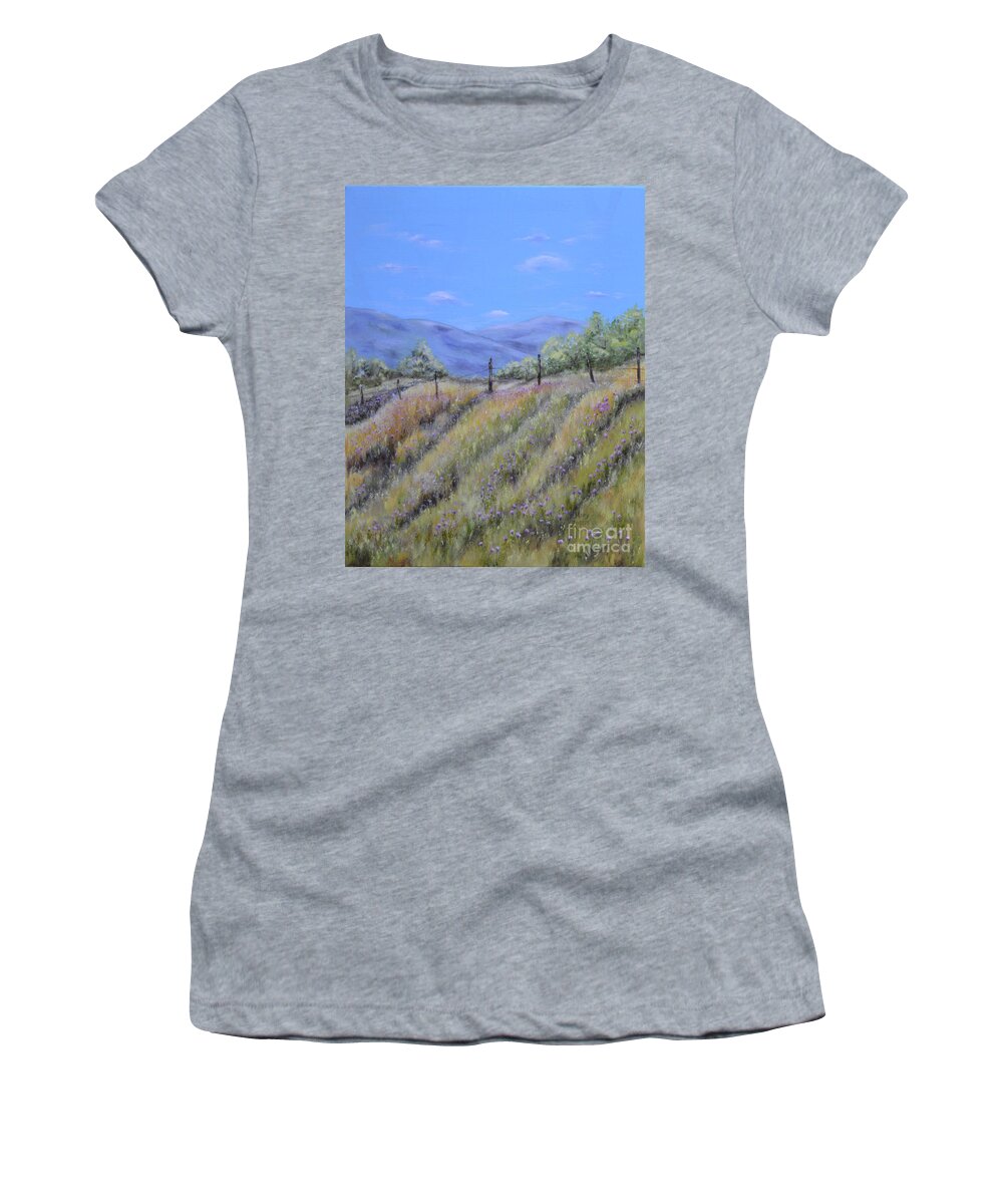 Landscape Women's T-Shirt featuring the painting A Touch of Pink by Mary Rogers
