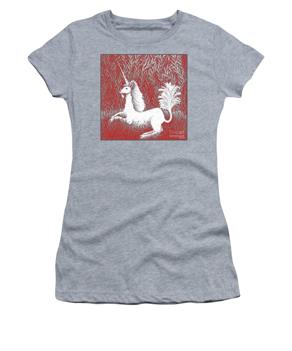 Lise Winne Women's T-Shirt featuring the digital art A Unicorn in Moonlight tapestry by Lise Winne