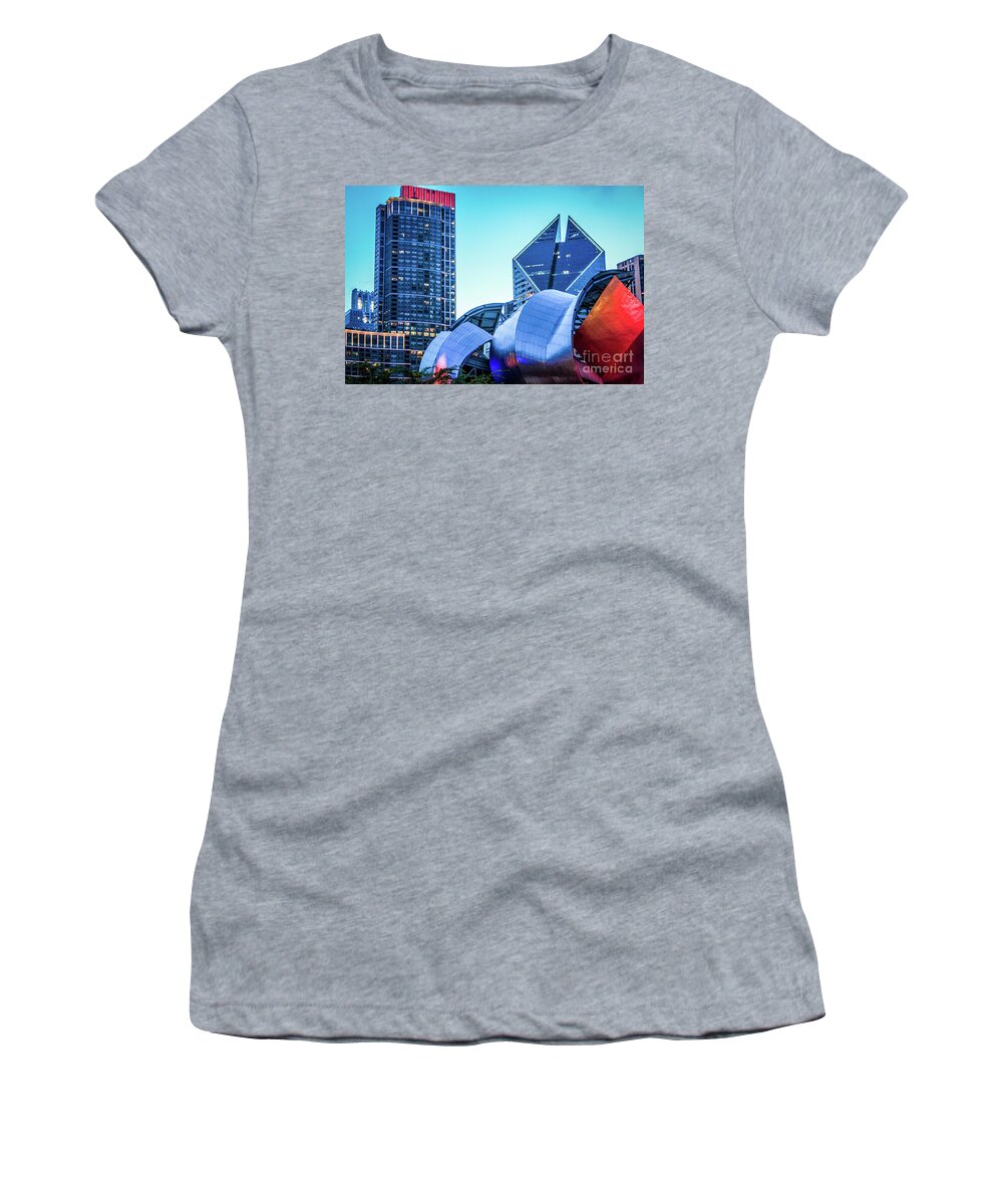 Chicago Women's T-Shirt featuring the photograph A View from Millenium Park at Dusk by David Levin