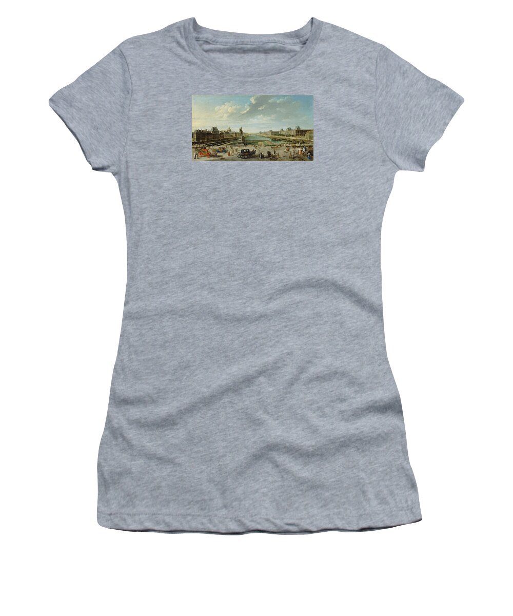 Nicolas-jean-baptiste Raguenet Women's T-Shirt featuring the painting A View of Paris from the Pont Neuf by Nicolas-Jean-Baptiste Raguenet