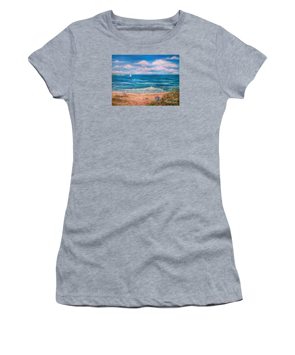 Seaside Women's T-Shirt featuring the painting A Walk in the Sand by Dee Davis