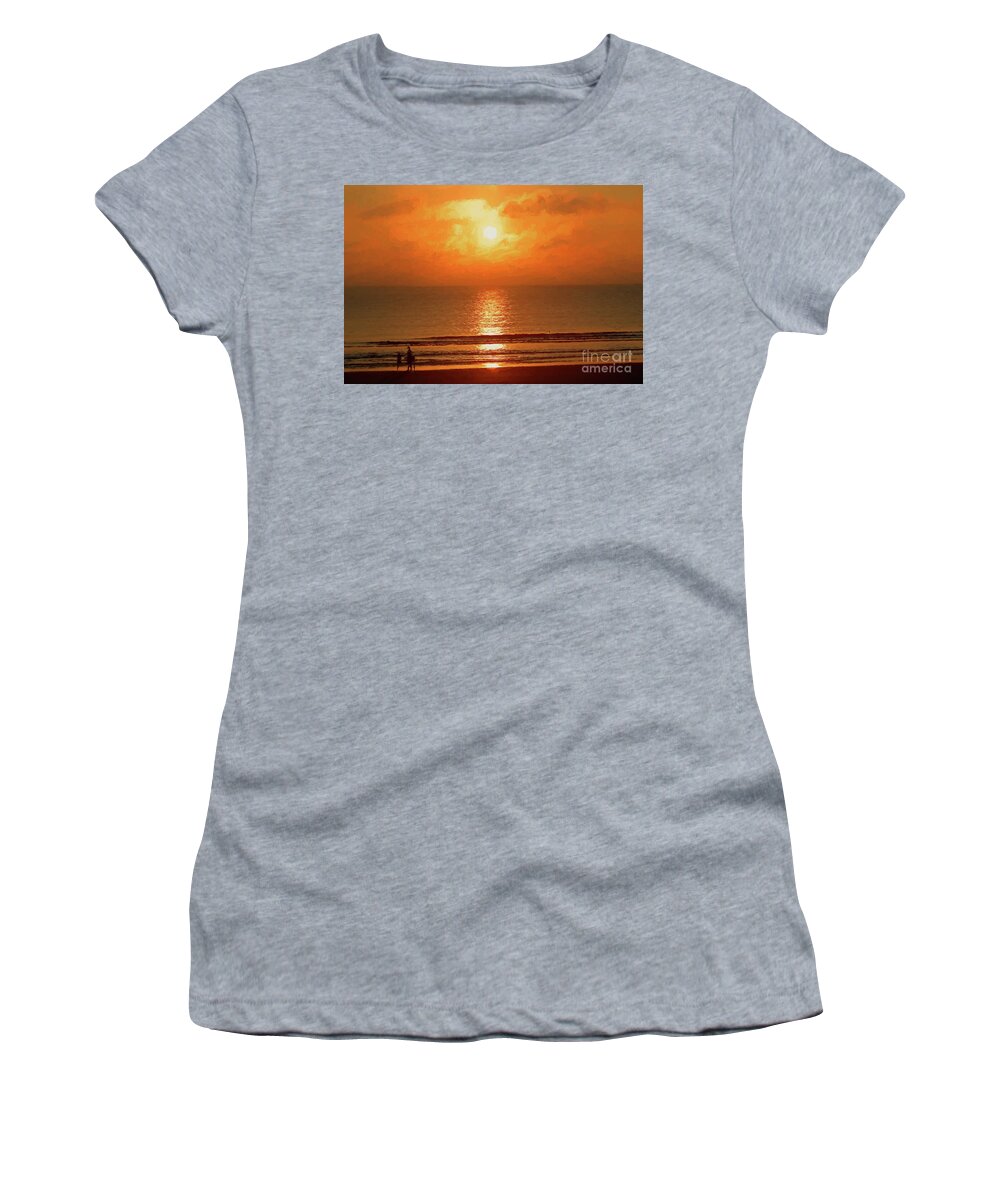 Abstract Women's T-Shirt featuring the photograph A Walk On The Beach by Geraldine DeBoer