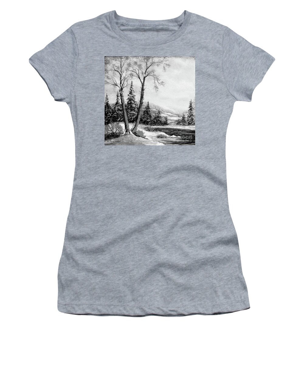 Mountains Women's T-Shirt featuring the painting A Winter Dawn by Hazel Holland