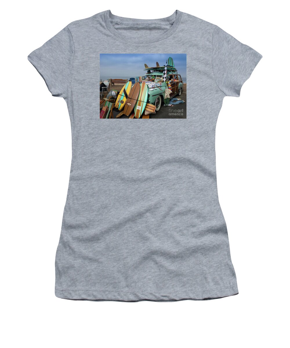 1940s Women's T-Shirt featuring the photograph A Woodie and Its Tchotchke by David Levin