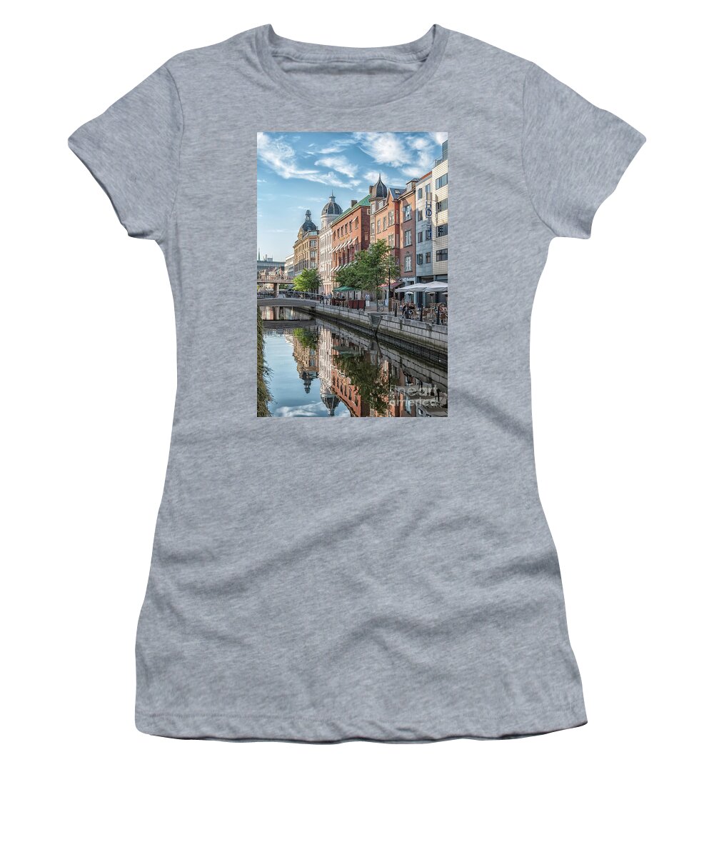 Aarhus Women's T-Shirt featuring the photograph Aarhus Afternoon Canal Scene by Antony McAulay