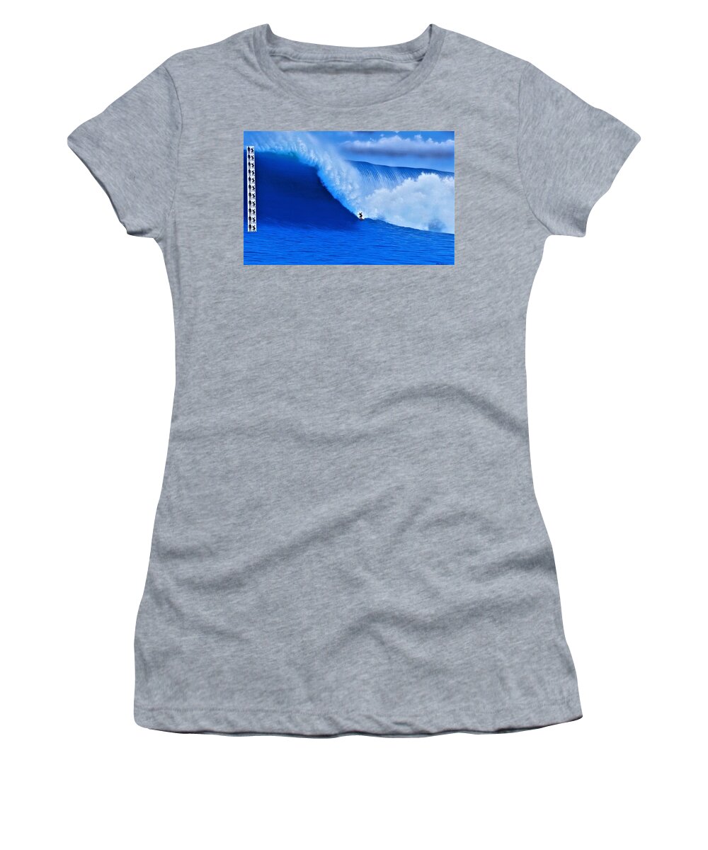 Surfing Women's T-Shirt featuring the painting Jaws - Biggest Ever PADDLED by John Kaelin