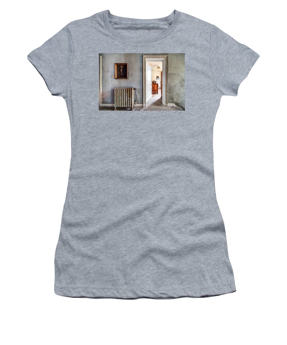 Belgium Women's T-Shirt featuring the photograph abandoned Jesus - urban exploration by Dirk Ercken