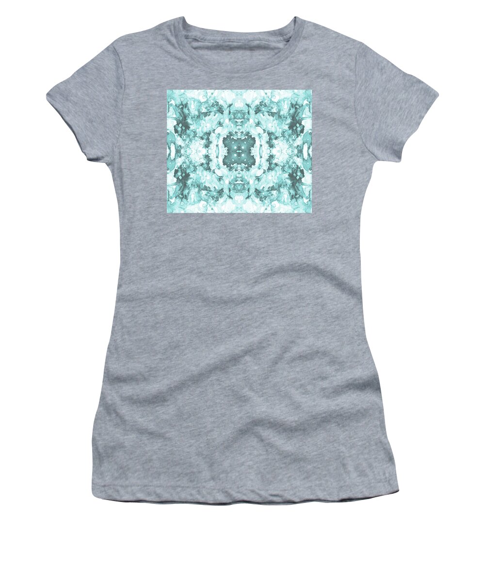 Pattern Women's T-Shirt featuring the mixed media Abstract 20 Aqua by Lucie Dumas