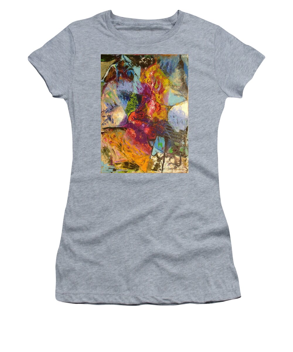 Abstract Women's T-Shirt featuring the painting Abstract Depths by Nicolas Bouteneff