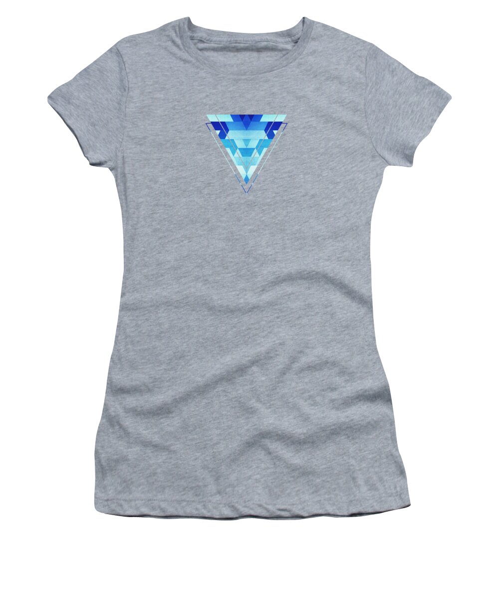 Blue Women's T-Shirt featuring the digital art Abstract geometric triangle pattern futuristic future symmetry in ice blue by Philipp Rietz