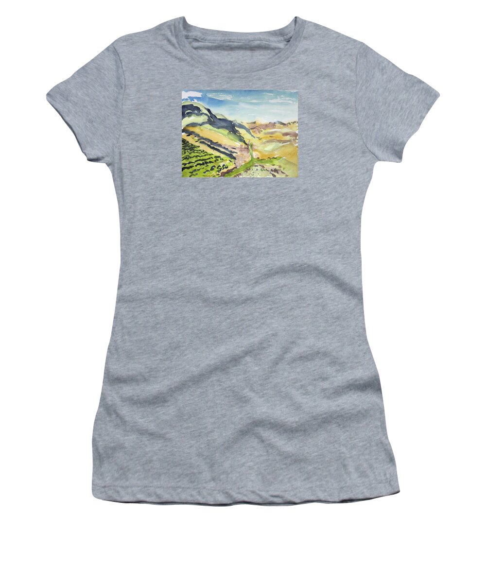 Women's T-Shirt featuring the painting Abstract Hillside by Kathleen Barnes