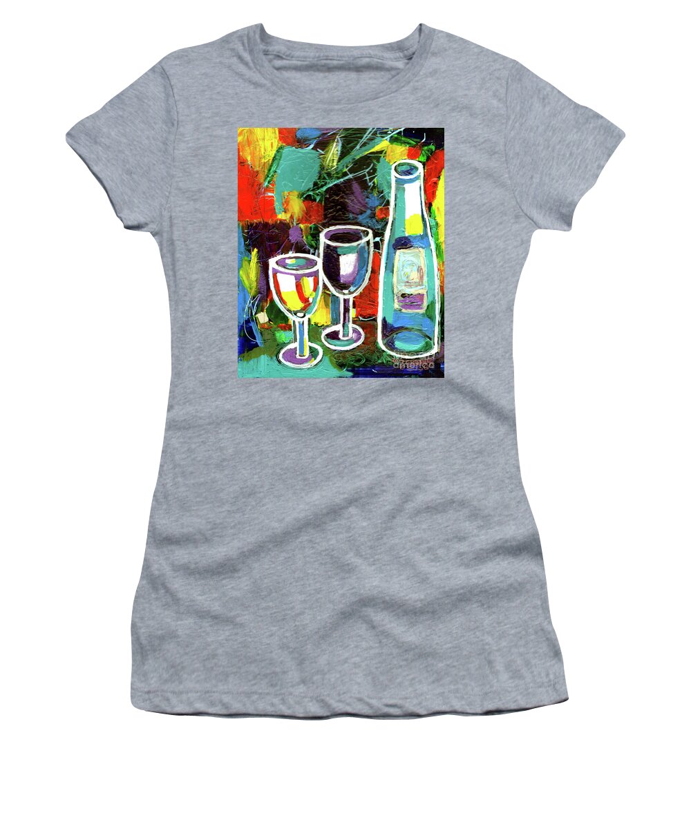 Wine Women's T-Shirt featuring the painting Abstract Wine Lovers by Genevieve Esson