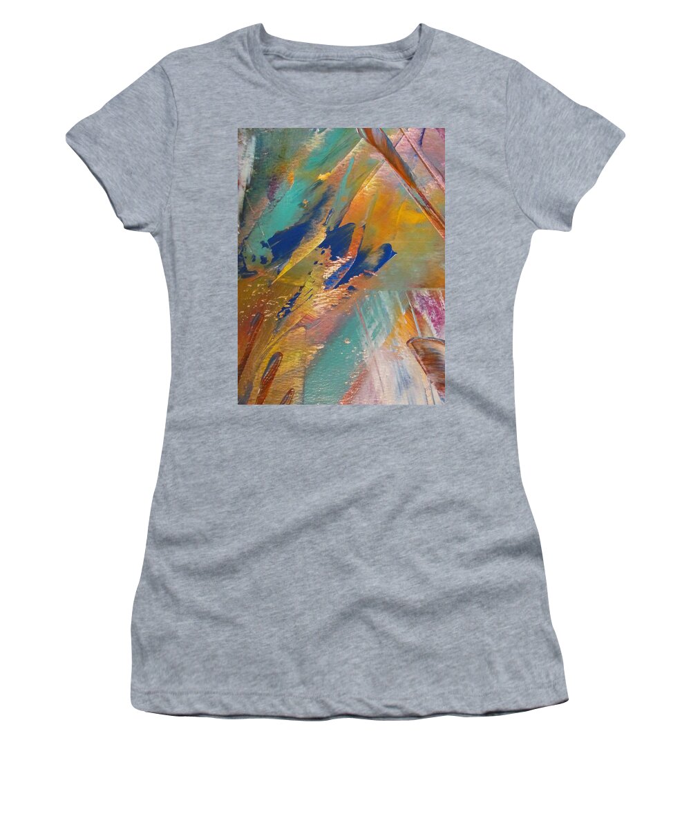 Abstract Women's T-Shirt featuring the painting Abstract with gold - close up 2 by Anita Burgermeister