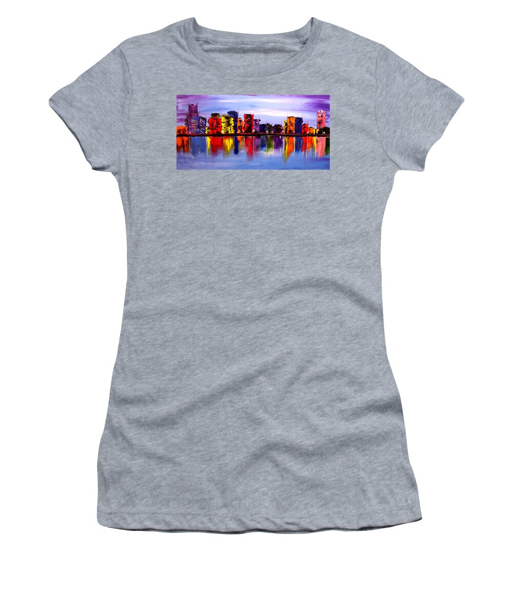  Women's T-Shirt featuring the painting Abstract World Of Portland #3 by James Dunbar