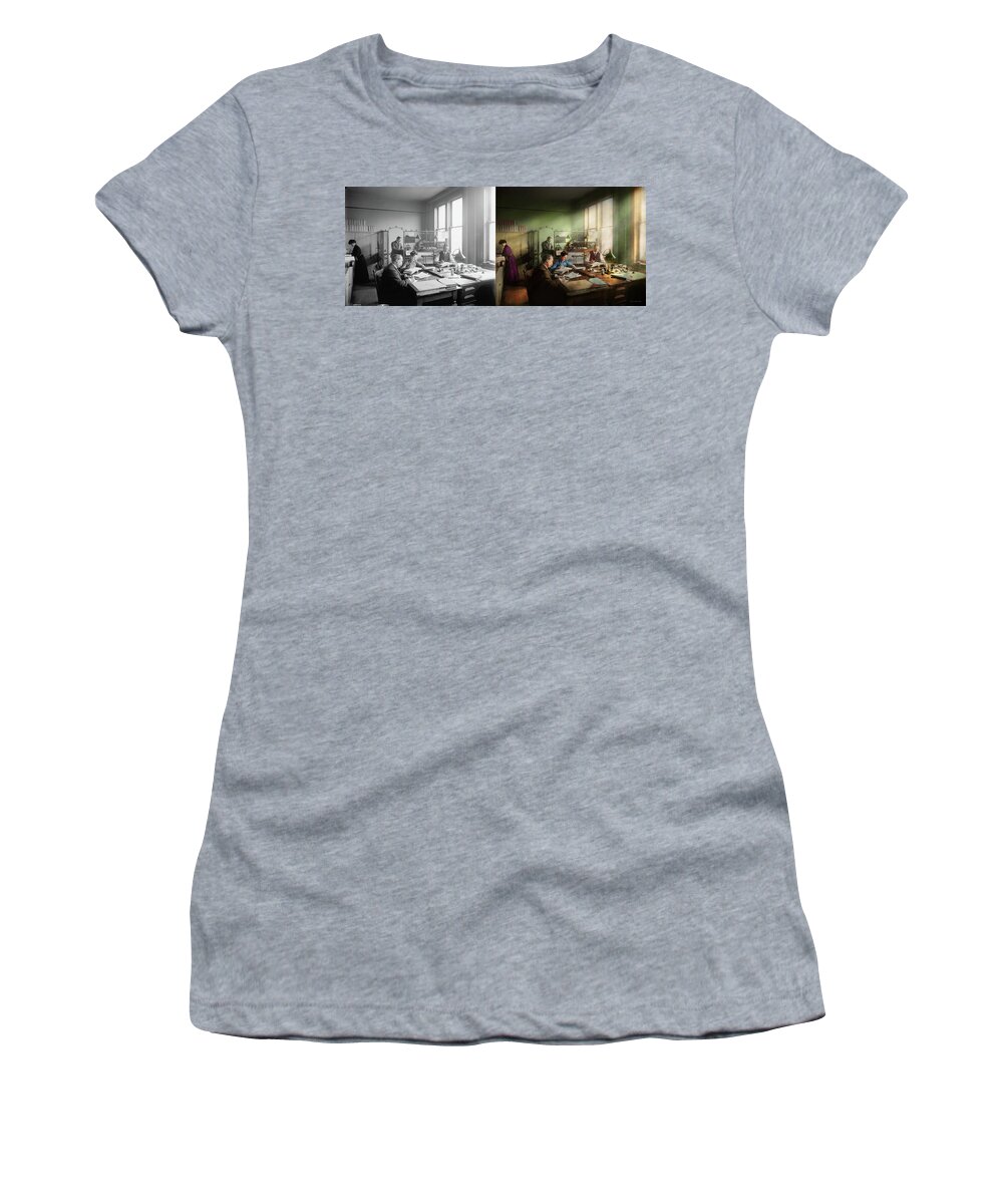 Accounting Women's T-Shirt featuring the photograph Accountant - The- Bookkeeping dept 1902 - Side by Side by Mike Savad