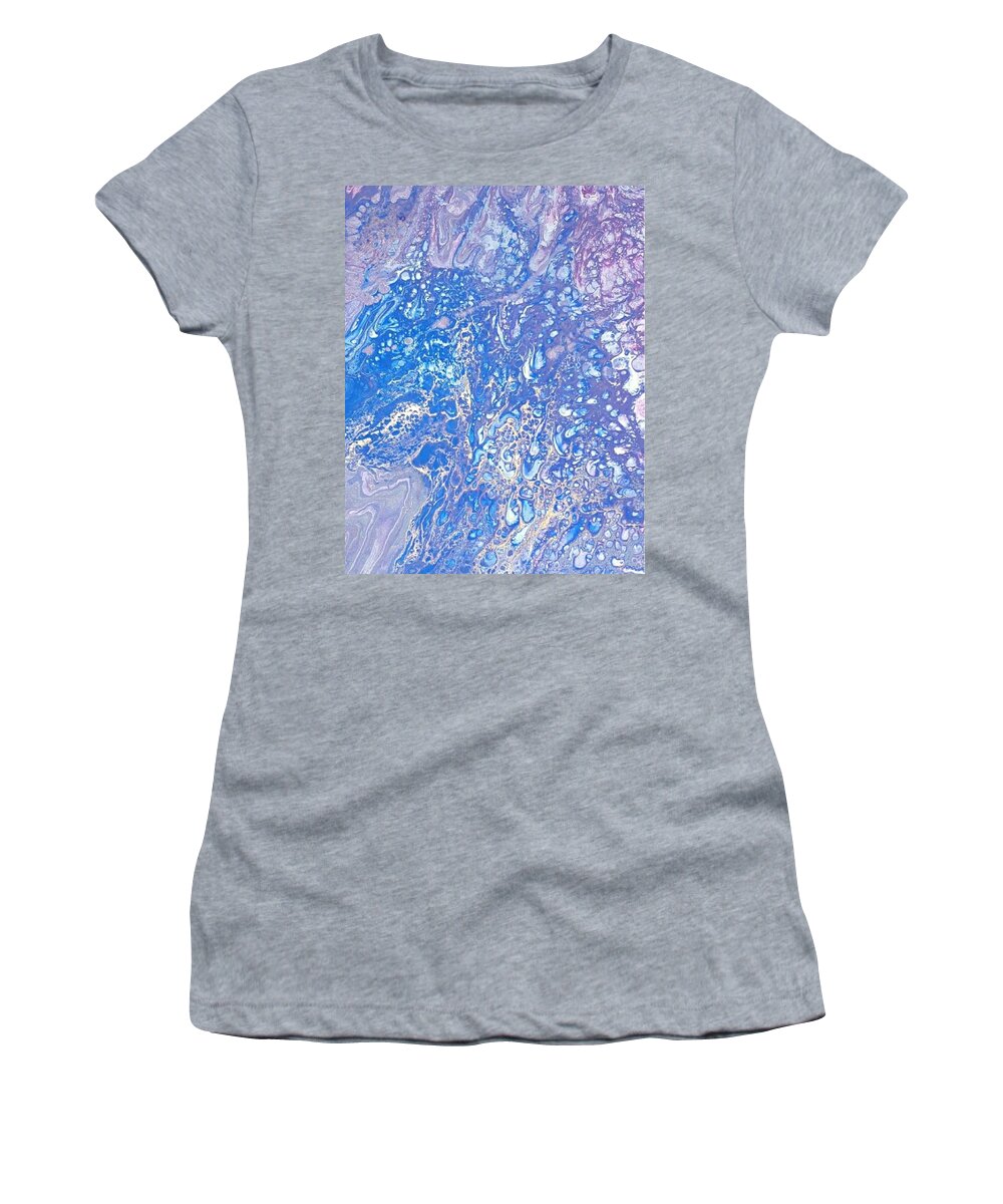 #acrylicdirtypours #acrylicpaintings #carylicswithbluesandpurple #coolart #sugarplumtheband #acrylicart #acrylicwithcoolcolors #abstractartforsale #camvasartprints #originalartforsale #abstractartpaintings Women's T-Shirt featuring the painting Acrylic Dirty Pour using blues, purples and gold by Cynthia Silverman