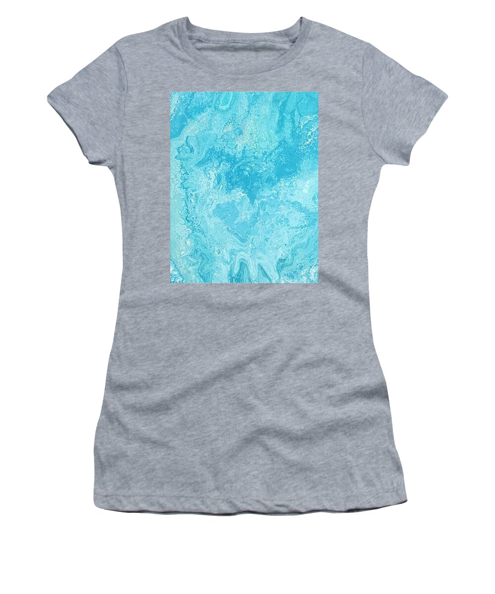#acrylicdirtypour #abstractacrylics #abstractpainting #coolcolorart #coolart Women's T-Shirt featuring the painting Acrylic Dirty Pour with Teals aquas and gold by Cynthia Silverman