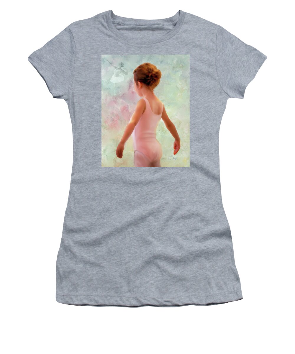 Ballerina Women's T-Shirt featuring the mixed media Adagio by Colleen Taylor