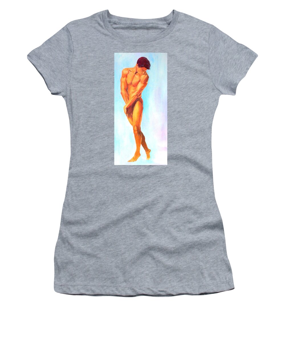 Study Of Muscels Women's T-Shirt featuring the painting Adam by Dagmar Helbig