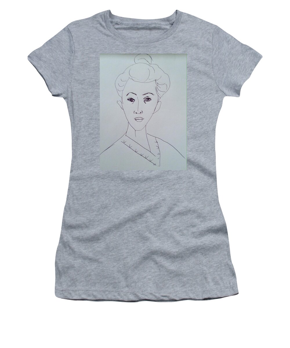Pen Portrait Women's T-Shirt featuring the drawing After Matisse by Hae Kim