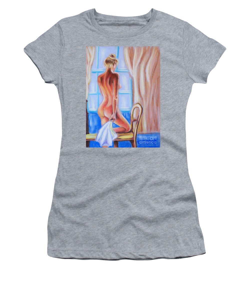 Nude Women's T-Shirt featuring the painting Afternoon Bath by Theresa Cangelosi