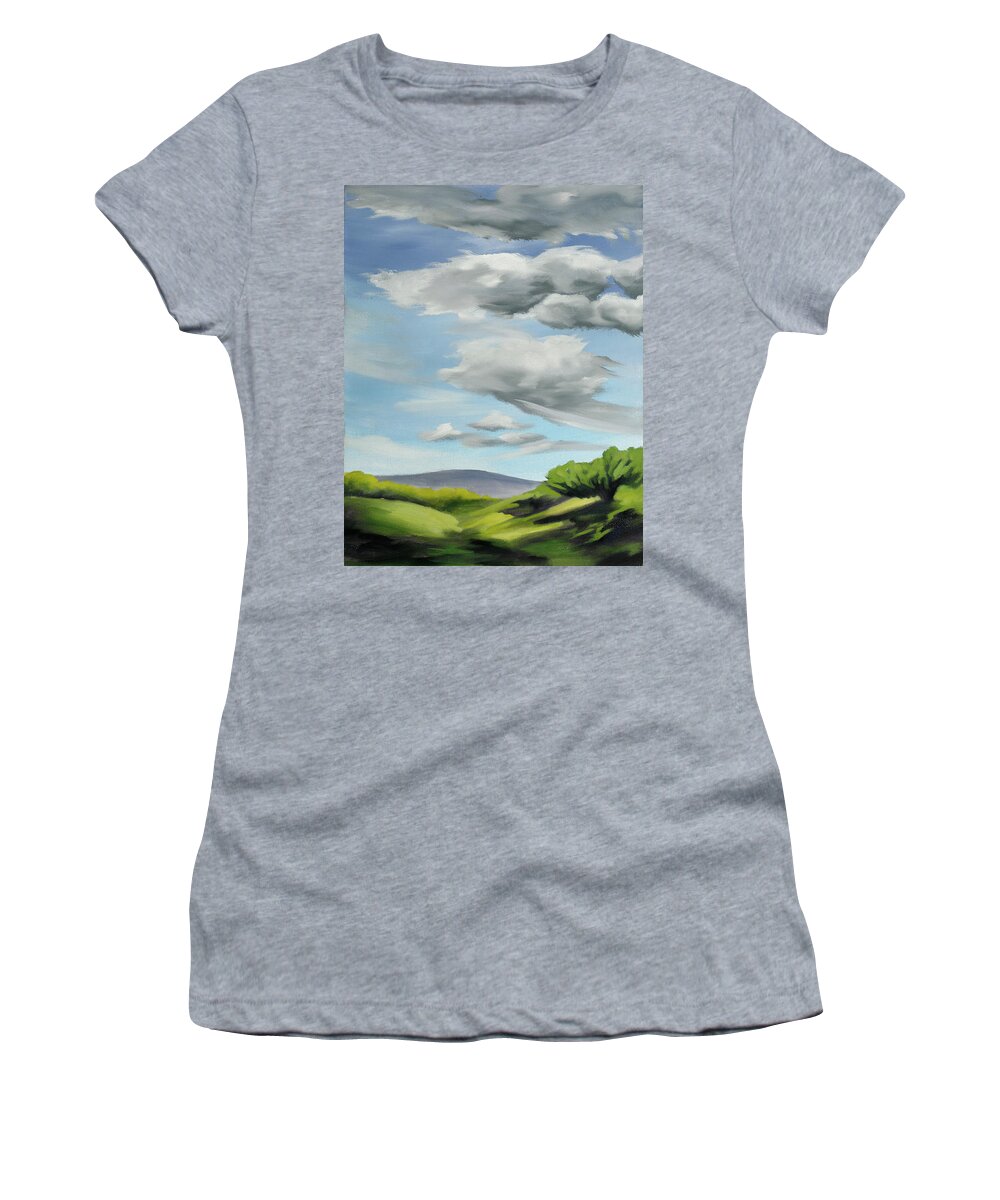 Landscape Women's T-Shirt featuring the painting Afternoon Clouds by Sandi Snead