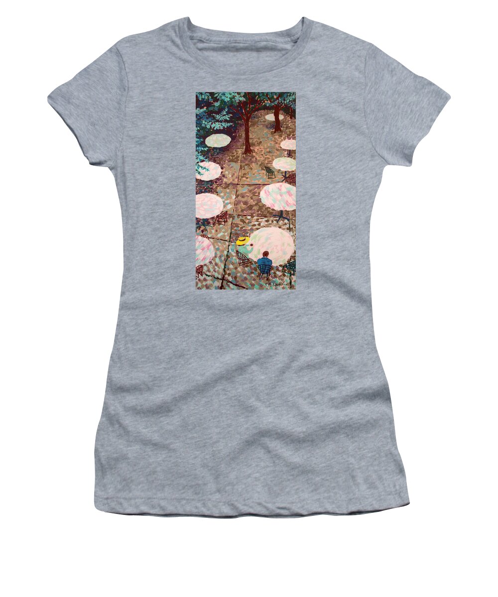 Bonnie Follett Women's T-Shirt featuring the painting Afternoon Coffee in New York City by Bonnie Follett