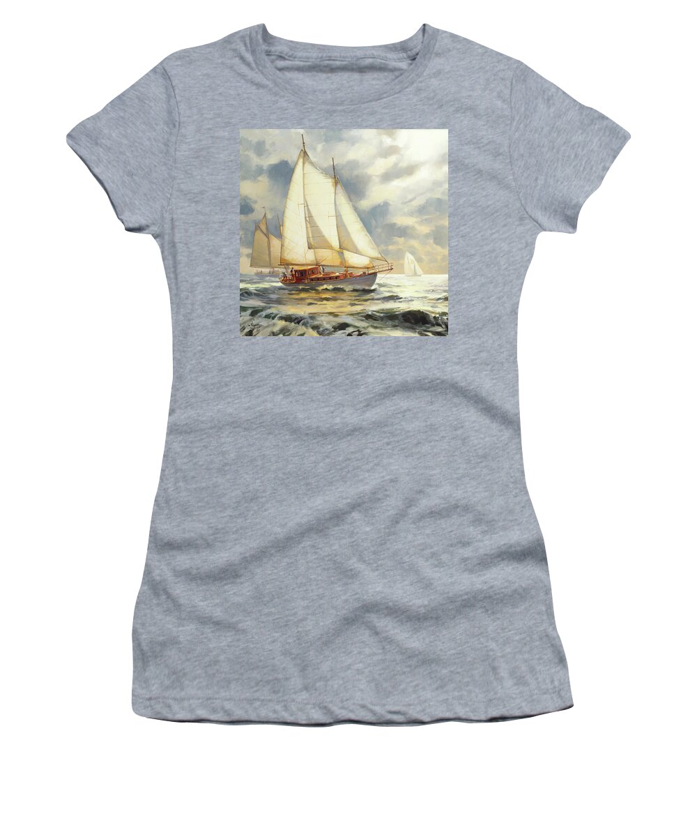 Sailboat Women's T-Shirt featuring the painting Ahead of the Storm by Steve Henderson