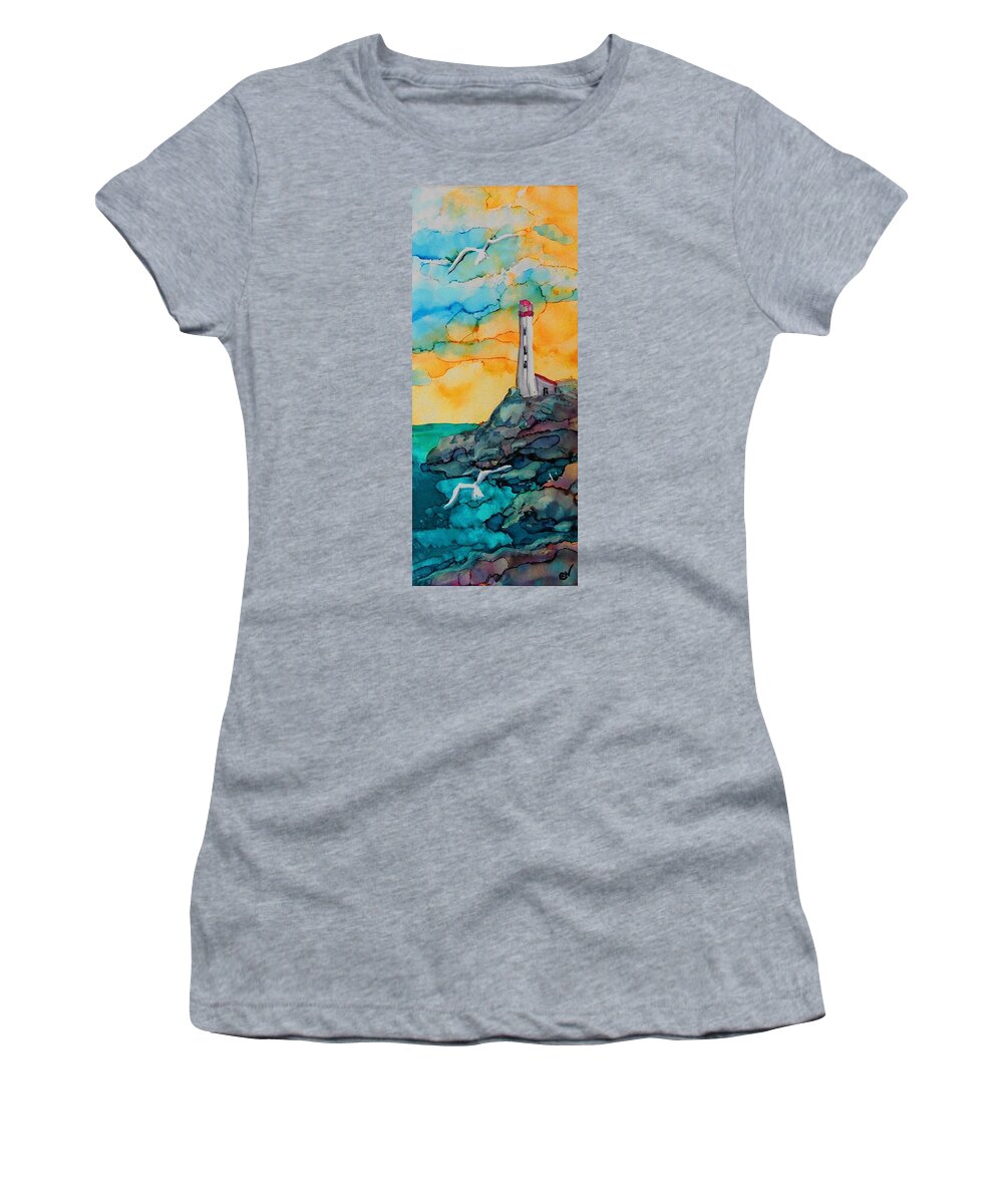 Alcohol Ink Women's T-Shirt featuring the painting Lighthouse - A 220 by Catherine Van Der Woerd